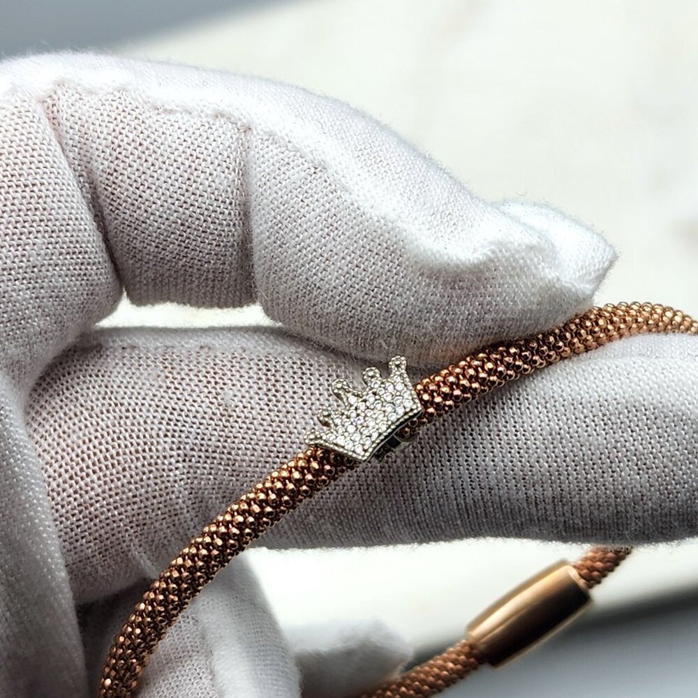 Links of London Stardust Mesh Sterling Silver Magnetic Bangle W/ Crown Charm